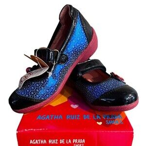Agatha Ruiz De La Prada Shoes Girls Sz 11.5 Mary Jane Blue Floral school New